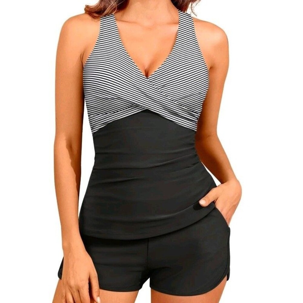 Tempt Me Tankini Swim Set Halter Top Shorts W/Pockets Size XXL